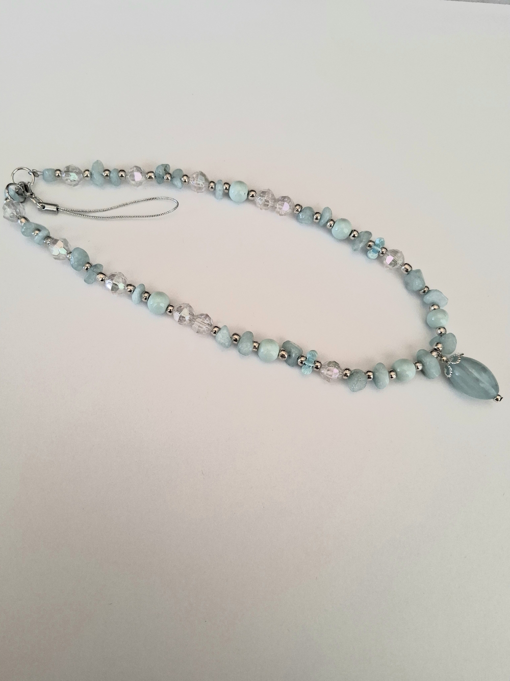 Aquamarine Beaded Phone Charm Strap - Handmade - Picture 3 of 6
